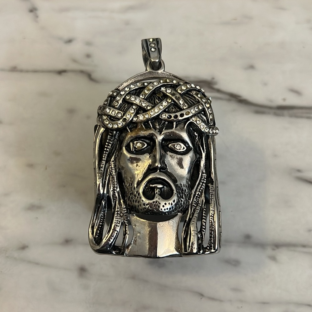 Men's Jesus Piece Cubic Zirconia Stainless Steel Pendant Chain